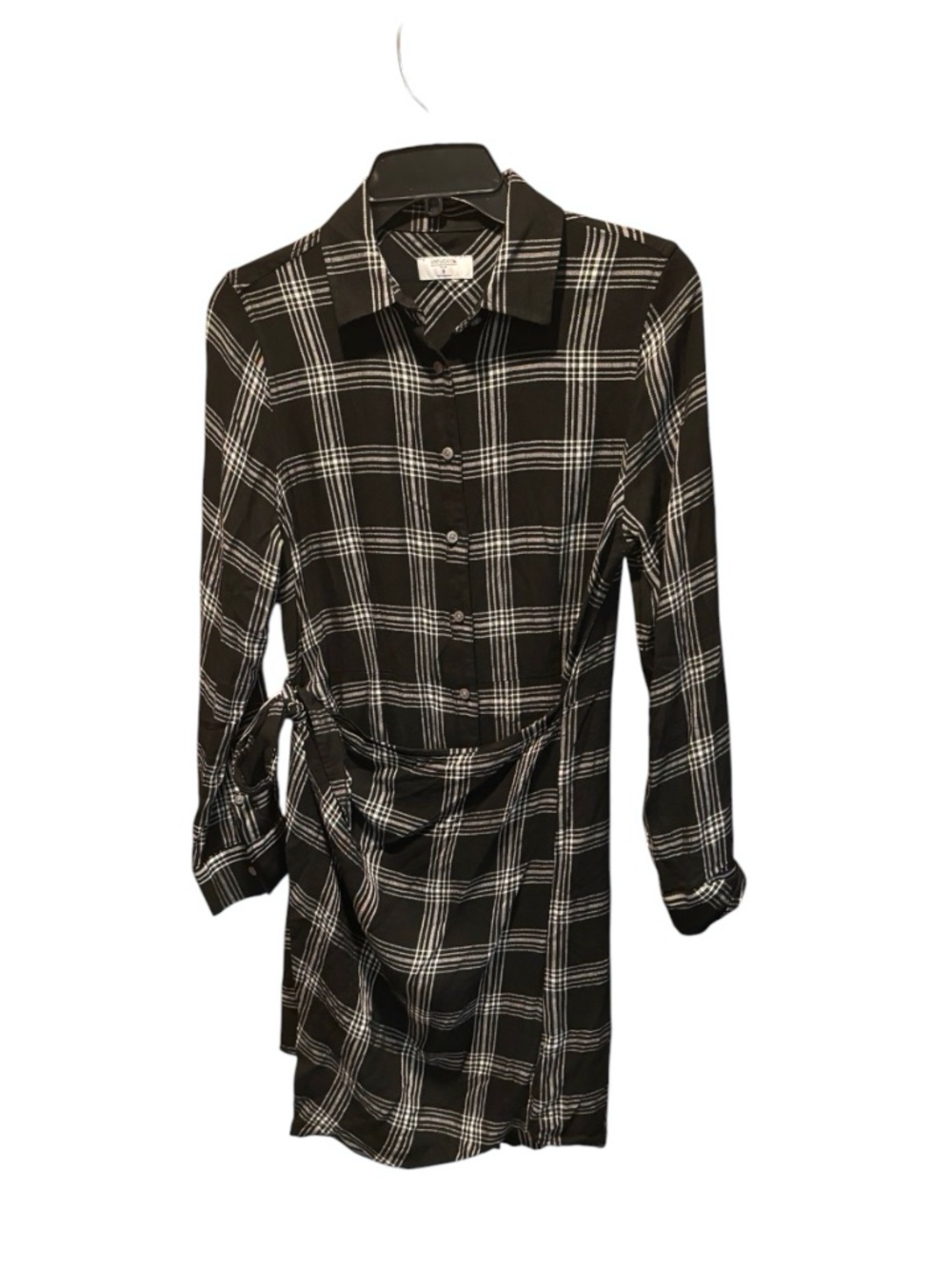 UNTUCKit for Her Tessa Black and White Plaid Wrap Tie Shirt Dress Size 6